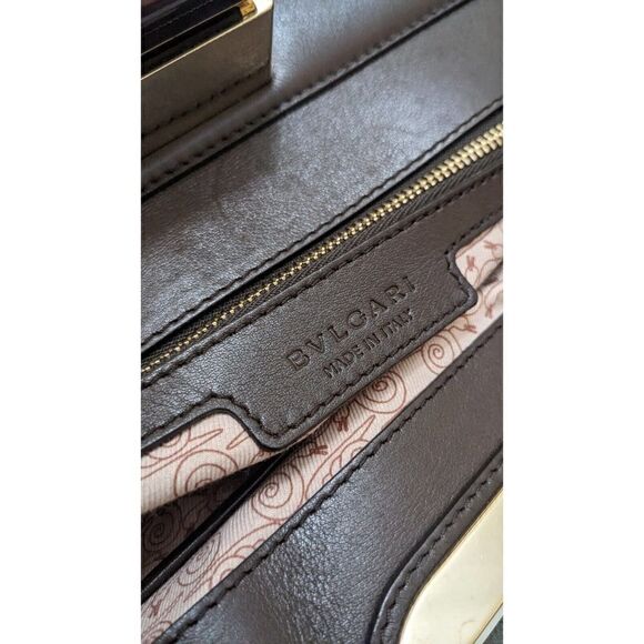 Authentic BVLGARI Isabella Rosselini Gray Brown Multi Jacquard Leather Handbag - Picture 7 of 11